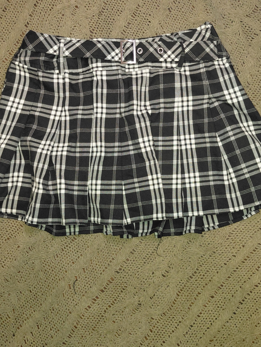 Cosmic Aura Black White Plaid Pleated Mini Skirt L Y2K
